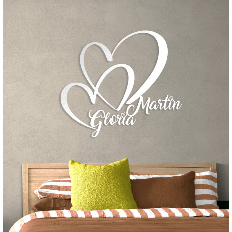 Décoration murale personnalisée en métal double cœur et amour pour la Saint-Valentin ou cadeau de mariage, Oui