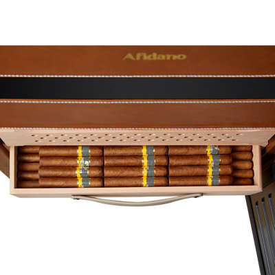 Afidano 1500 Ct Cigar Humidor, Temperature and Humidity Control with Classic Leather and Spanish Cedar Drawers