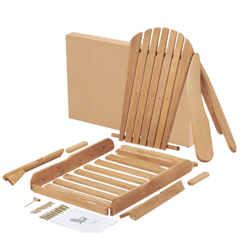 Light Brown Wooden Folding Adirondack Chairs with Arms, Set of 2