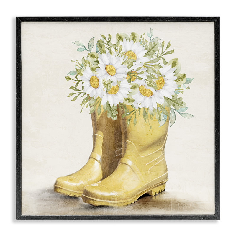 «Sunny Daisy bottes», estampe numérique par Kim Allen, Giclée encadrée noir minuit, H 12 po x l 12 po