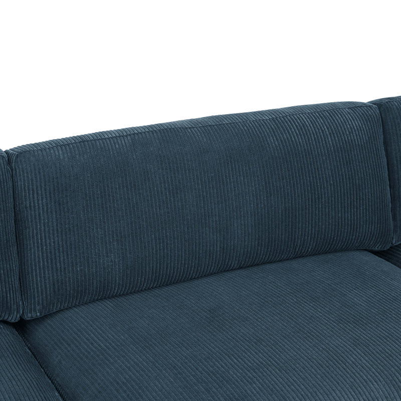 34.00×178.00×133.50 Inch Large Corduroy Modular Sectional Sofa, Customizable Layout & Adjustable Back Support, Corduroy Upholstered Couch With Wooden Legs For Living Room  Dark Blue