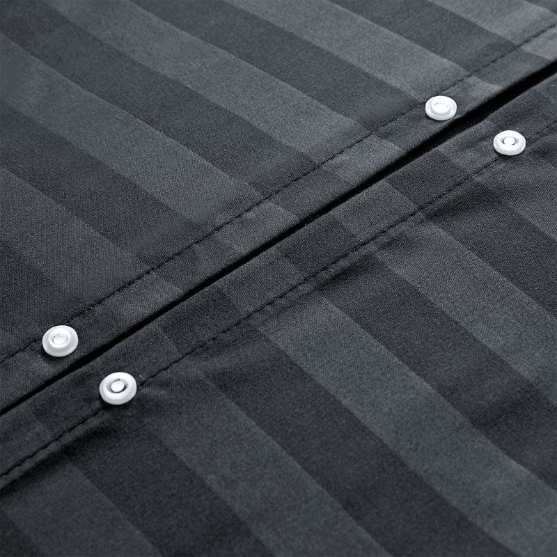 Renze Microfiber 250 TC Reversible Stripe Duvet Cover Set with Pillowcases, Charcoal