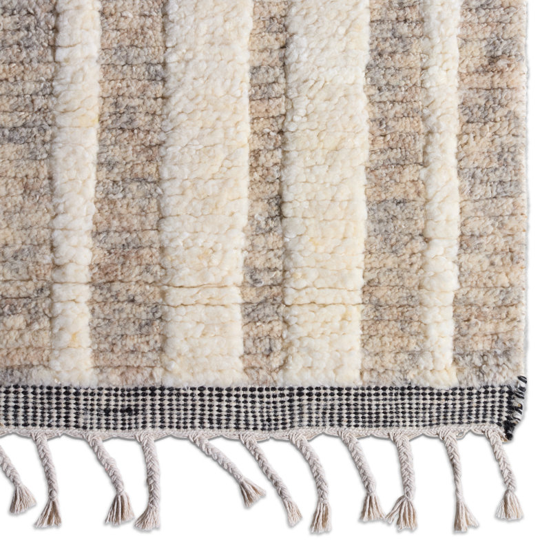 Hand Knotted Wool Geometric Area Rug in Beige/Ivory, Rectangle 8' x 10'