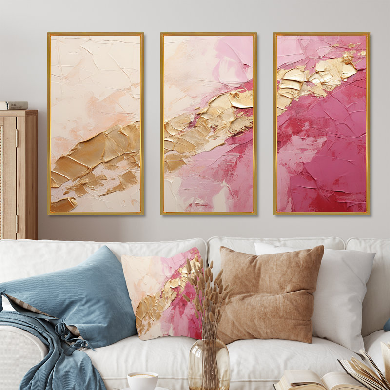 «Pink Gold Minimalisme Poteries I», ensemble d'art mural sur toile à spirales abstraites, H 40 po x l 60 po x P 1 po