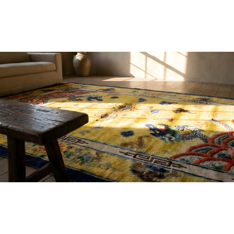 Antique Chinese - Silk Chinese Allover Geometric Knotted Rug