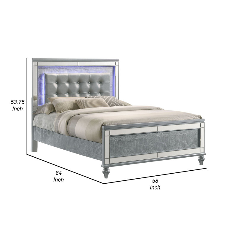 Lit plateforme tapissier Lee, Double, Argent