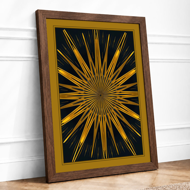 Golden Starburst Geometric - Framed Print, Walnut, A3 - 42.0 x 29.7 cm