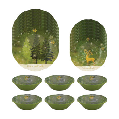 Peace on Earth 18 Piece Melamine Dinnerware Set Plate and Bowl Set - Service for 6
