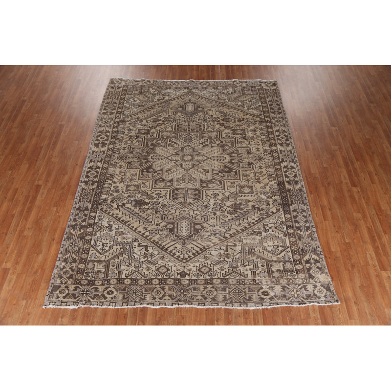 Tapis beige en laine noué à la main de conception unique des années 1960 8 pi 4 po x 10 pi 11 po Huascar