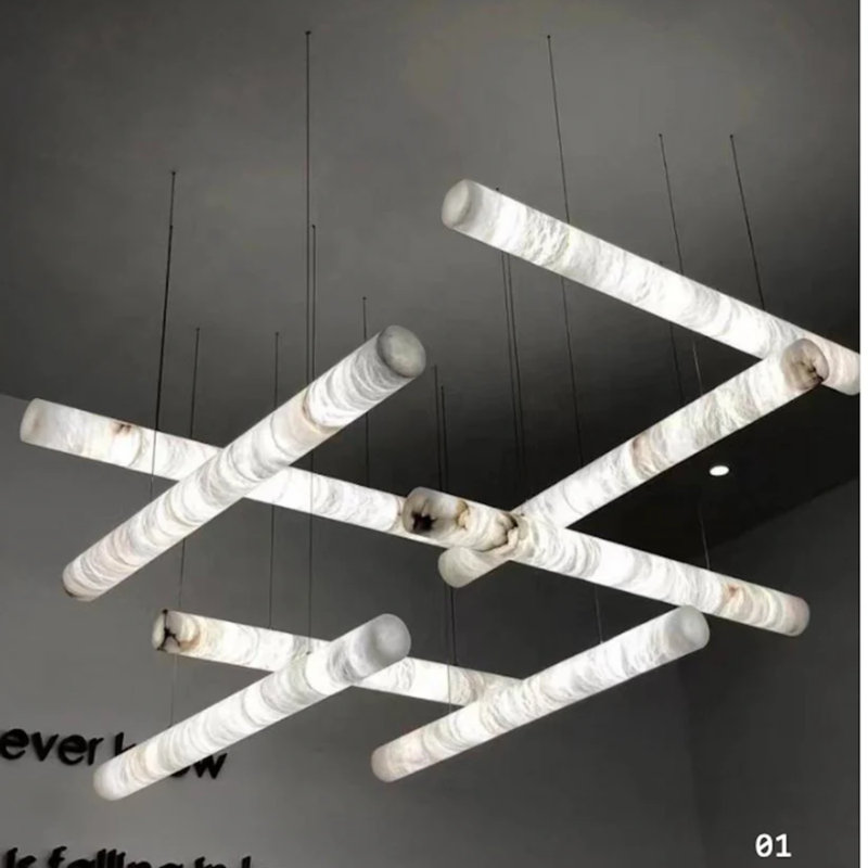 Lustre tubulaire ORIOM Light Messenger | Métal et albâtre à DEL | Fait à la main | Moderne intérieur / extérieur