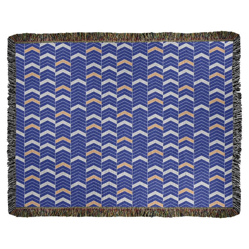 Couverture en coton tissé Rhonda, l 50 po x L 60 po, Bleu / orange