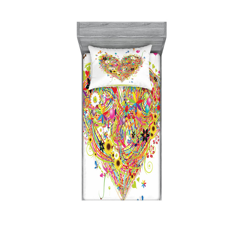 Multicolore drap-housse et coussin décoratif Ambesonne, Ensemble de draps pour lit simple TG + 5 articles 