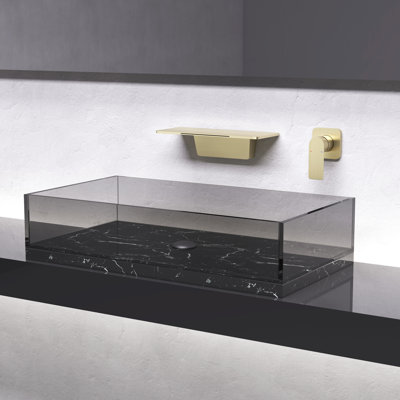 Brushed Gold Waterfall Sink Faucet For Bathroom Use - Constructed With Superior Brass Longevity Single Feature Easy Water Adjustment To Optimize Space In Fascinating Built Durability Effortless