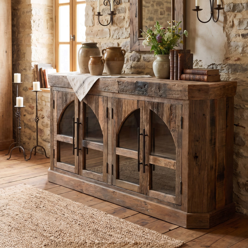  Buffet en bois massif avec portes arquées Durias, L 72 po