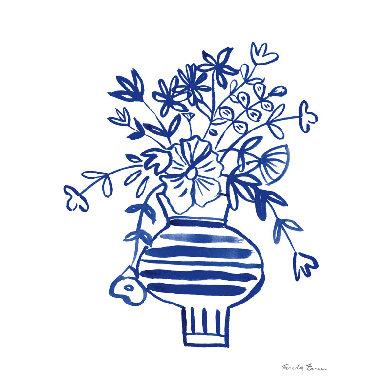 «Blue Vases IV on Canvas» par Farida Zaman, H 40 po x l 30 po