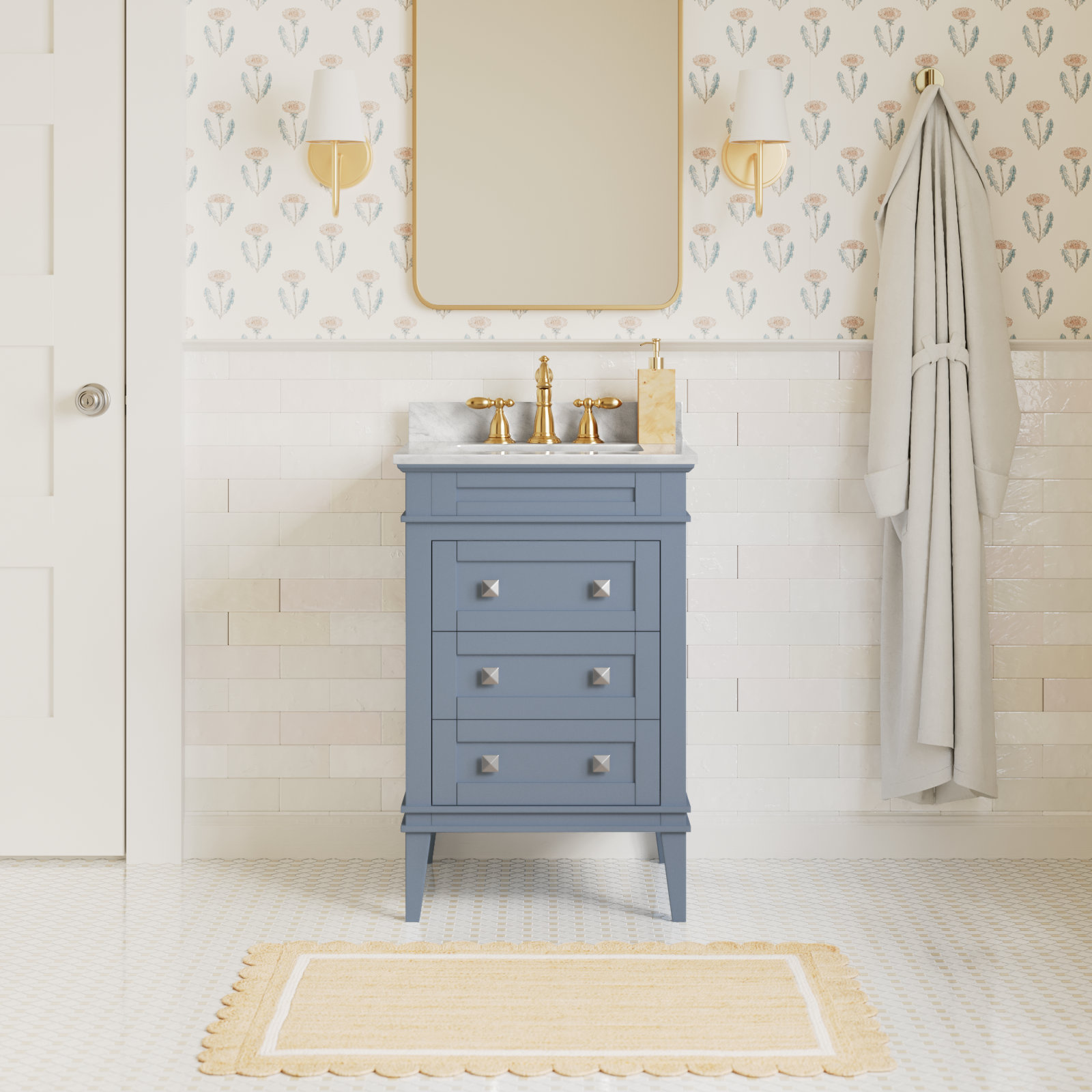 24'' Single Bathroom Vanity, Carrara Marble, Powder Blue
