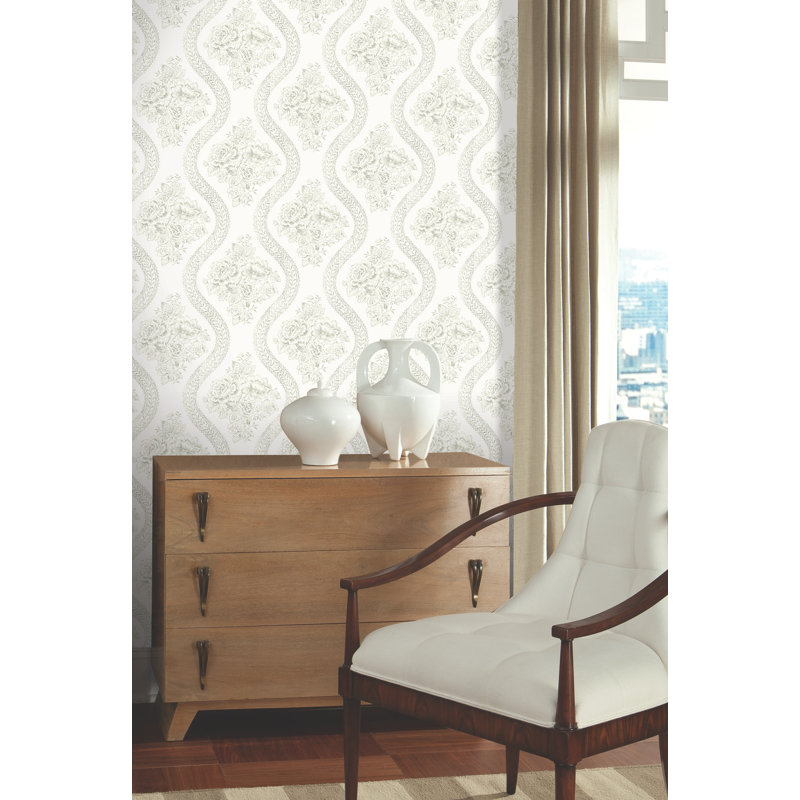 Papier peint couvre-lit floral, Gris / Blanc cassé