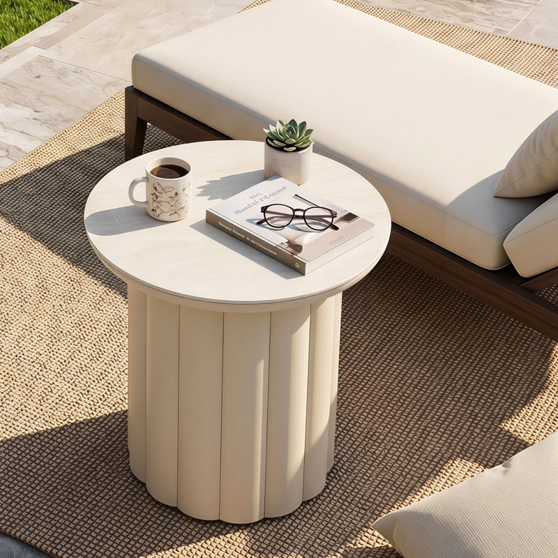 Table d'appoint ronde extérieure en aluminium de 50 cm (19,7 po) avec plateau en pierre frittée