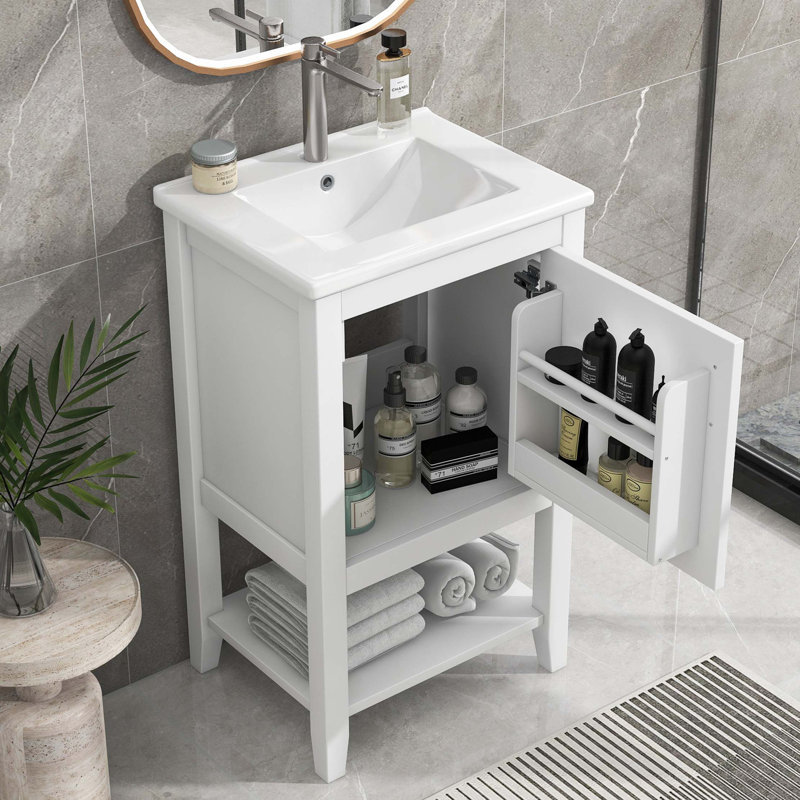Meuble-lavabo de 20 po avec lavabo, armoire de salle de bain avec porte à fermeture douce, support de rangement et tablette ouverte