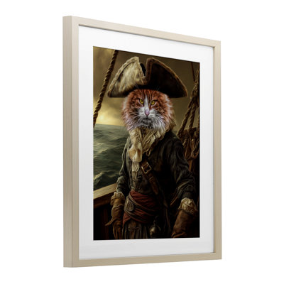 Swashbuckling Whiskers Cat Framed Print Under Glass, design by Kelley Parker