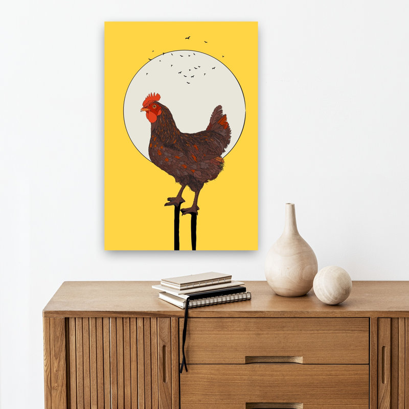 Golden Hour Hen Modern Rustic Abstract Bird Landscape Nature Wall Art Print 1 Piece Wrapped Canvas Wall Art