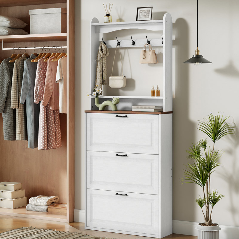 Armoire à chaussures Farmhouse avec 2 tiroirs rabattables et portemanteau