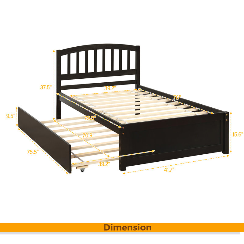 Base de lit simple avec lit gigogne en bois, Espresso