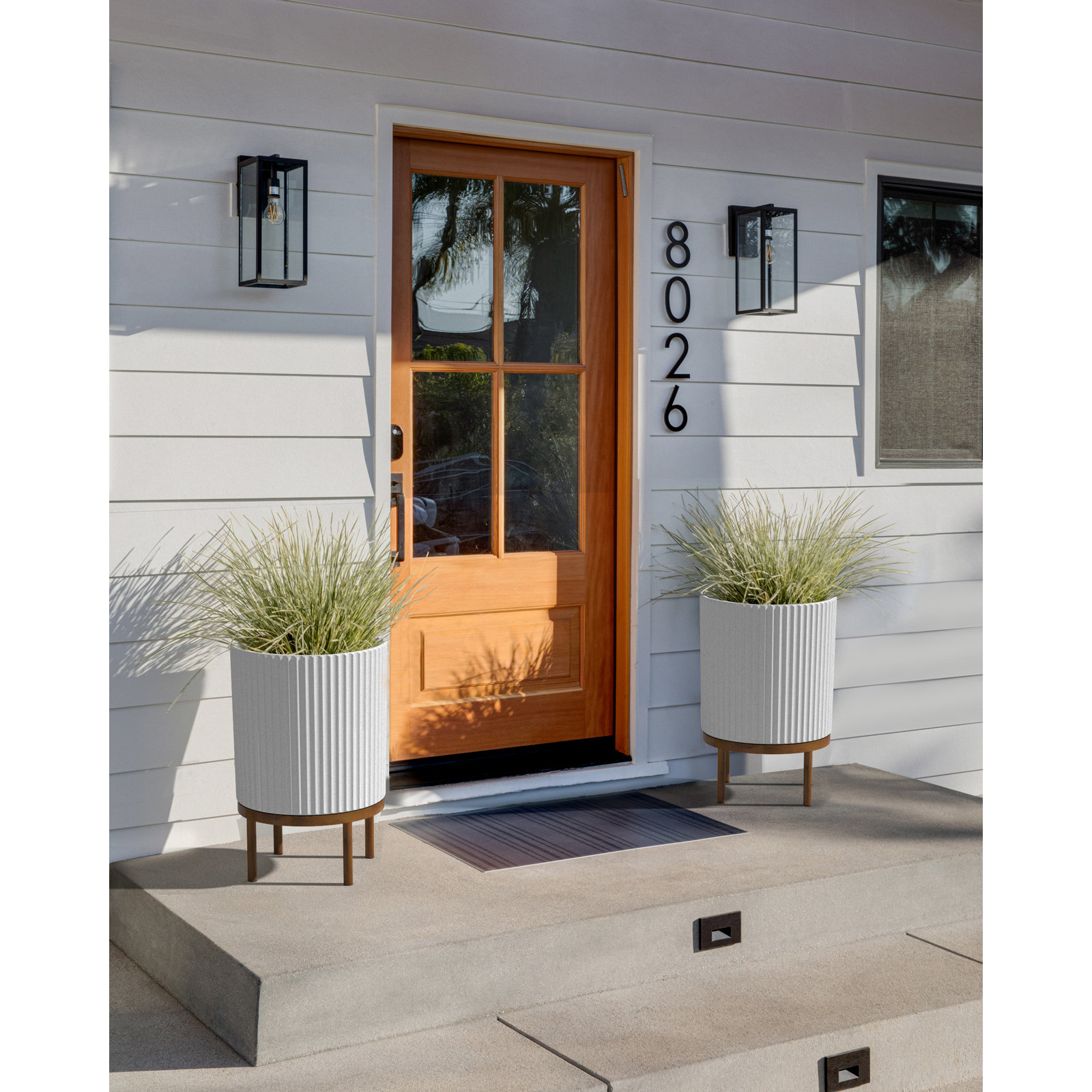 Demi Series Planter with Stand, 2, White/Brown, 22" H x 14.75" W x 14.75" D