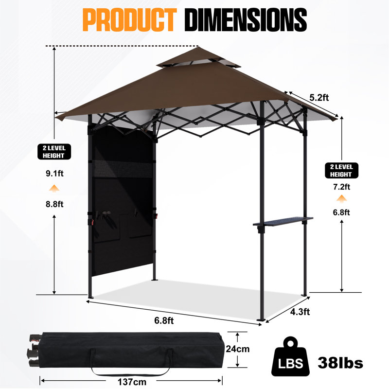 Pavillon de jardin grillagé l 8 pi x 5 pi ABCCANOPY avec paroi latérale, tablettes en métal, 2 lumières DEL magnétiques et sac de transport