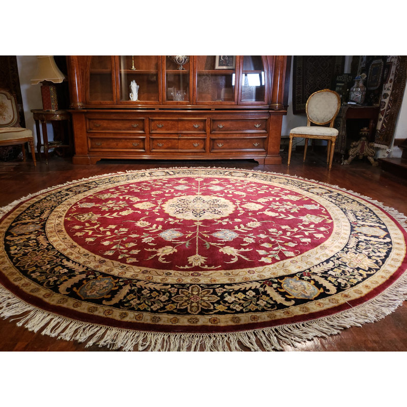 Tapis bourgogne / noir en laine noué à la main Ella-May Tabriz, Rond 10 pi