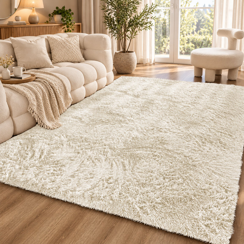 Aspire Homeware Cream Shaggy Area Rug Soft Plush Indoor Carpet, Rectangle 50cm Width X 80cm Length