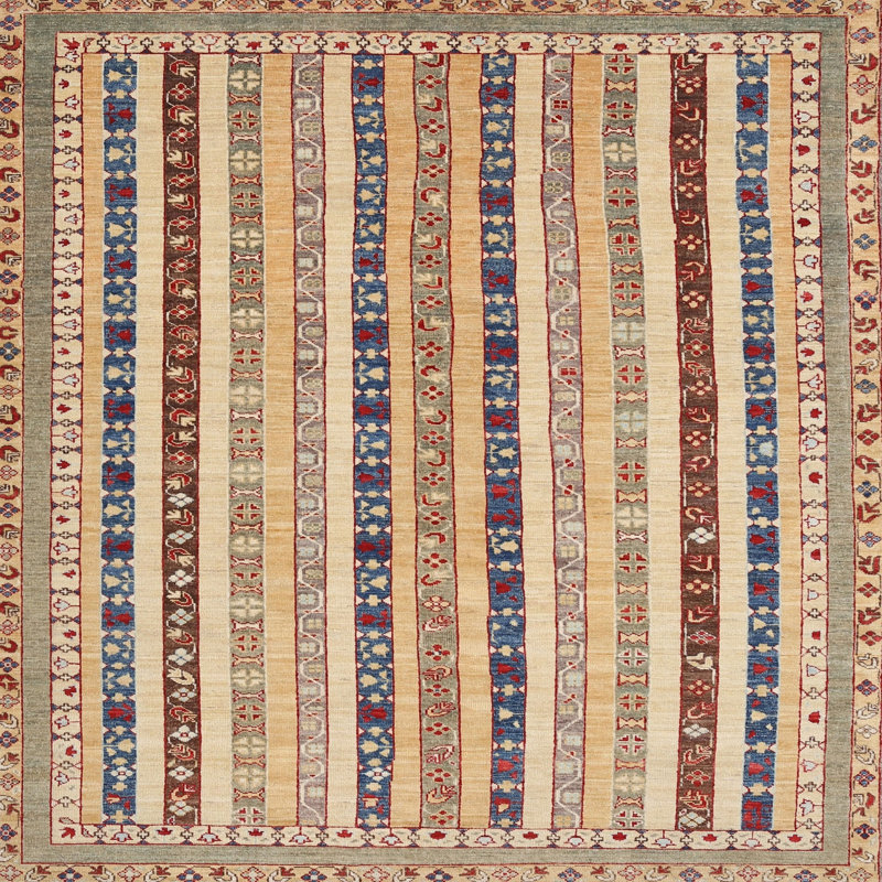 Tapis beige/rouge/jaune contemporain, Carré 3 pi