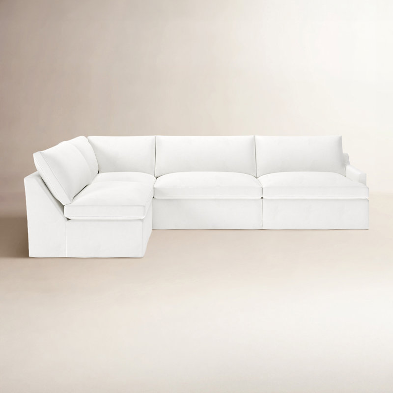 Canapé modulaire 4 pièces Wrenley, Blanc sergé décoloré classique, Orienté à gauche (vu de face)