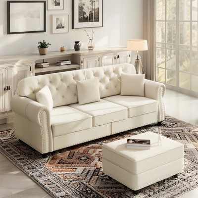 82.6" Velvet Chesterfield Sofa