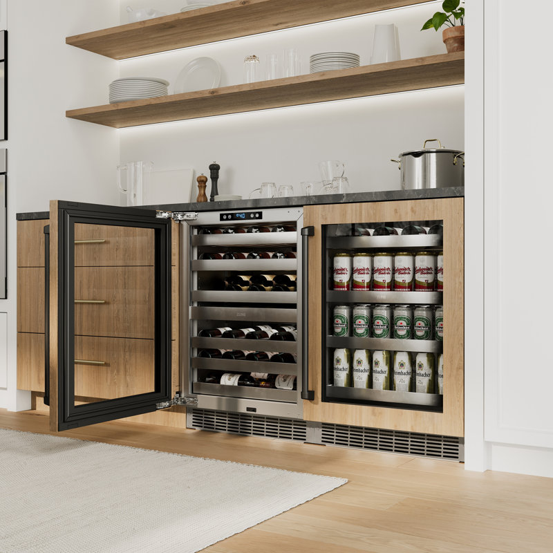 ZLINE Autograph Edition 24 in. Touchstone Dual Zone 44 Bottle Wine Cooler with Panel Ready Glass Door, Matte Black