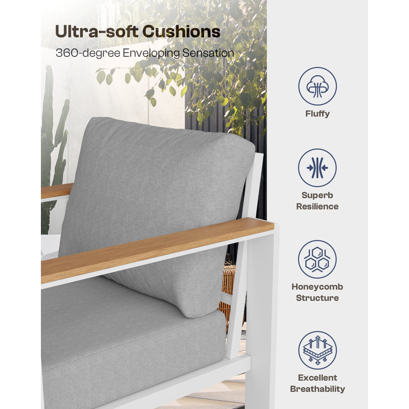 4-Person Aluminum Outdoor Conversation Set with Olefin Cushions and Coffee Table
