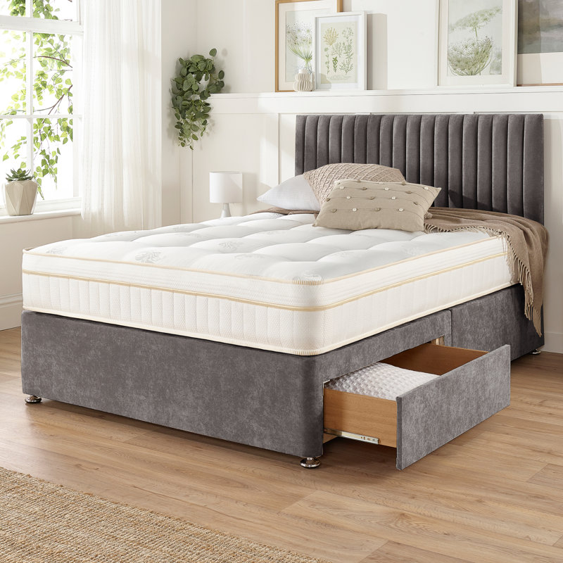 Nakisha Pocket Memory Divan Bed Set, Small Single (2'6), 2 Drawers, Slate