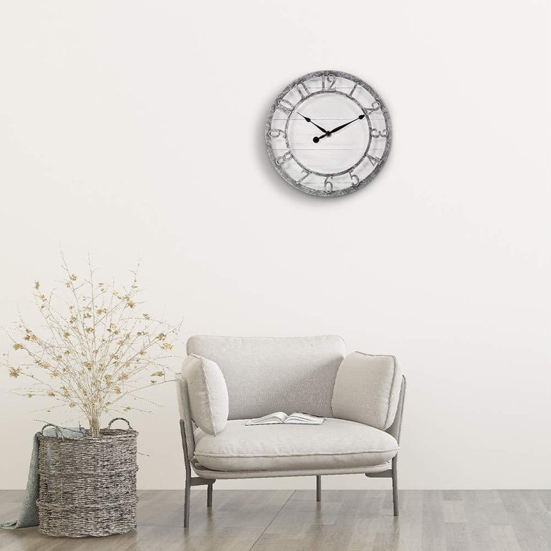 Horloge murale, mouvement à quartz, chiffres arabes 3D en relief, finition galvanisée
