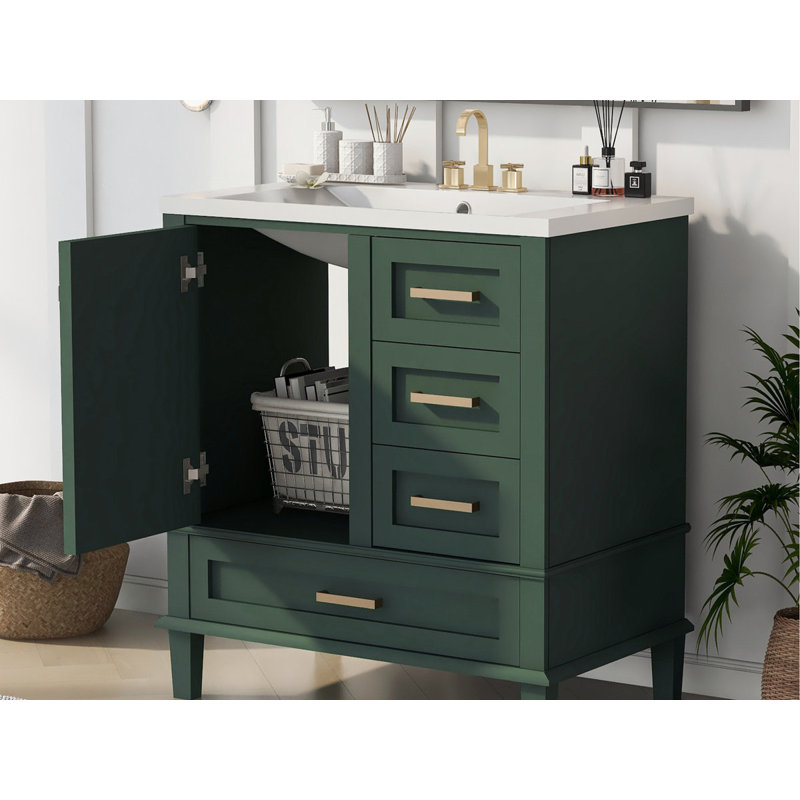 Ensemble de meuble-lavabo avec lavabo, meuble de rangement pour salle de bain, assemblage facile, Vert, Or