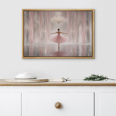 «Elegant Ballet Dancer Pink Dress», œuvre d'art intérieure encadrée sur toile