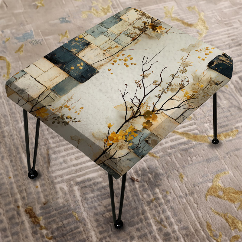 Gray Cubic Botanical Dreams - Patchwork Rectangle Ottoman