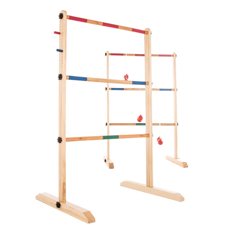 Hey Play Solid Wood Ladder Toss Set with Carrying Case Backyard Activity for BBQ or Tailgate