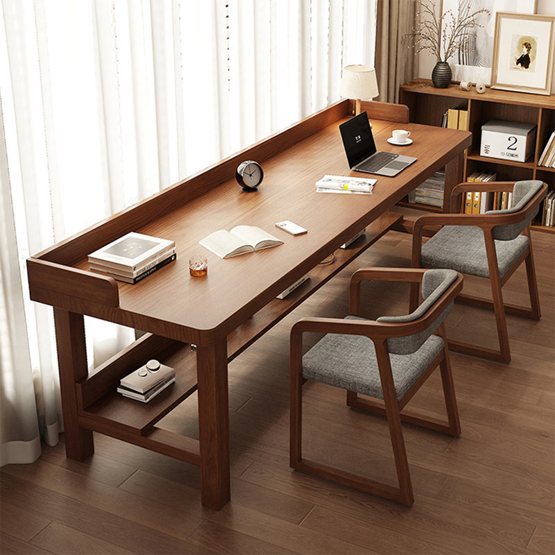 Bureau d'écriture rectangulaire en bois massif brun, 29.53"H*70.87"W*23.62"D