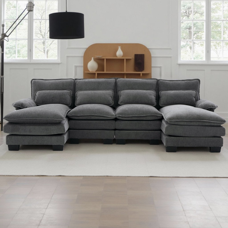 110" U-Shaped Cloud Sectional Sofa Chenille Modular Couch with Double Chaise and Memory Foam, 4-Seat Sleeper Sofa for Living Room & Apartments