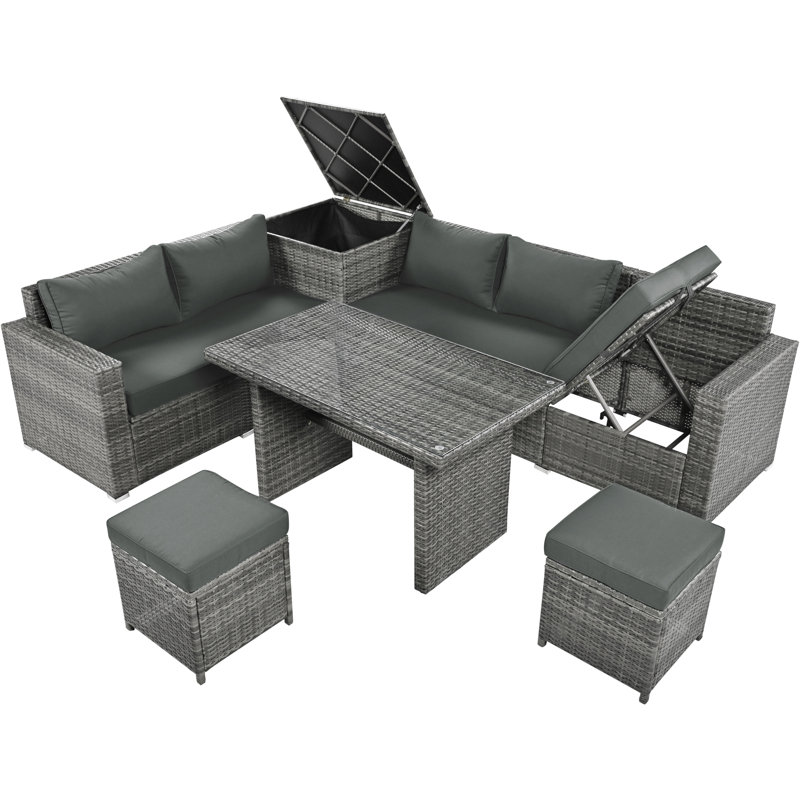 Ensemble de canapés de patio gris moderne avec options de rangement et réglables