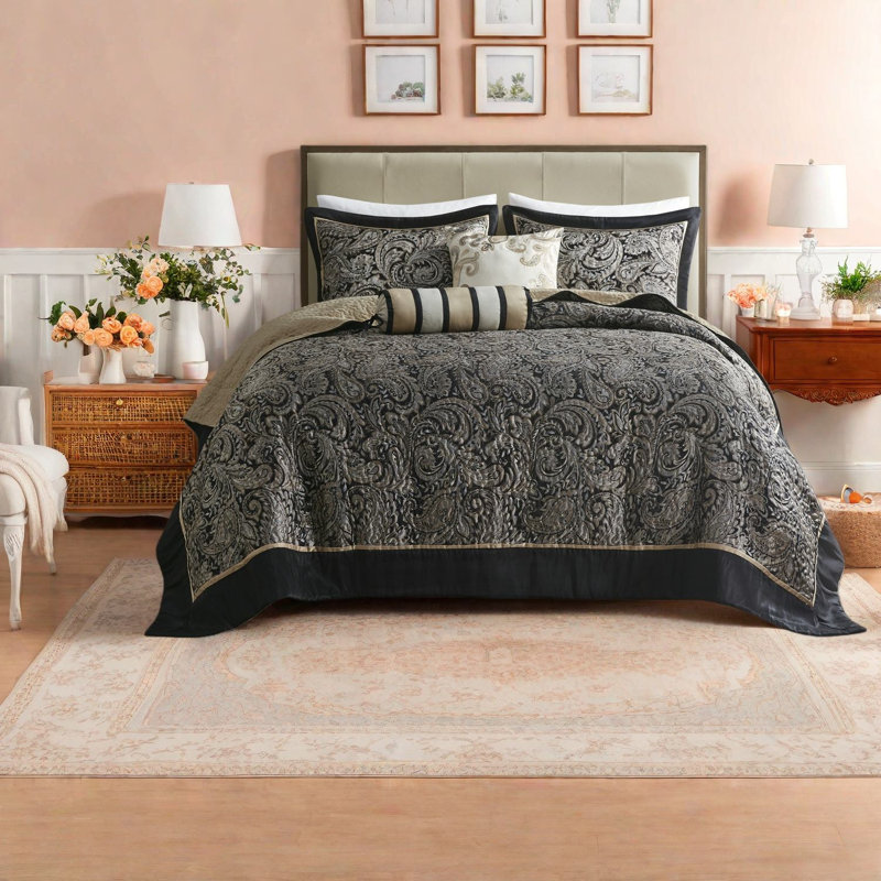 Ensemble de literie réversible 5 pièces, grand motif cachemire jacquard pour la maison