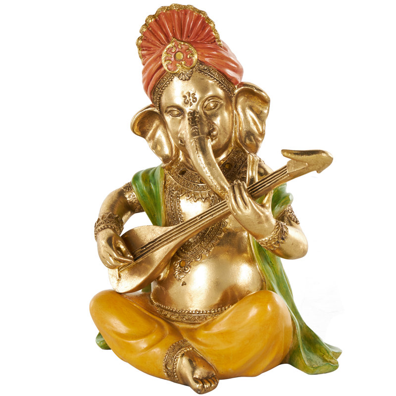 Sculpture Trinx en résine de Ganesh avec des accents verts, jaunes et rouges