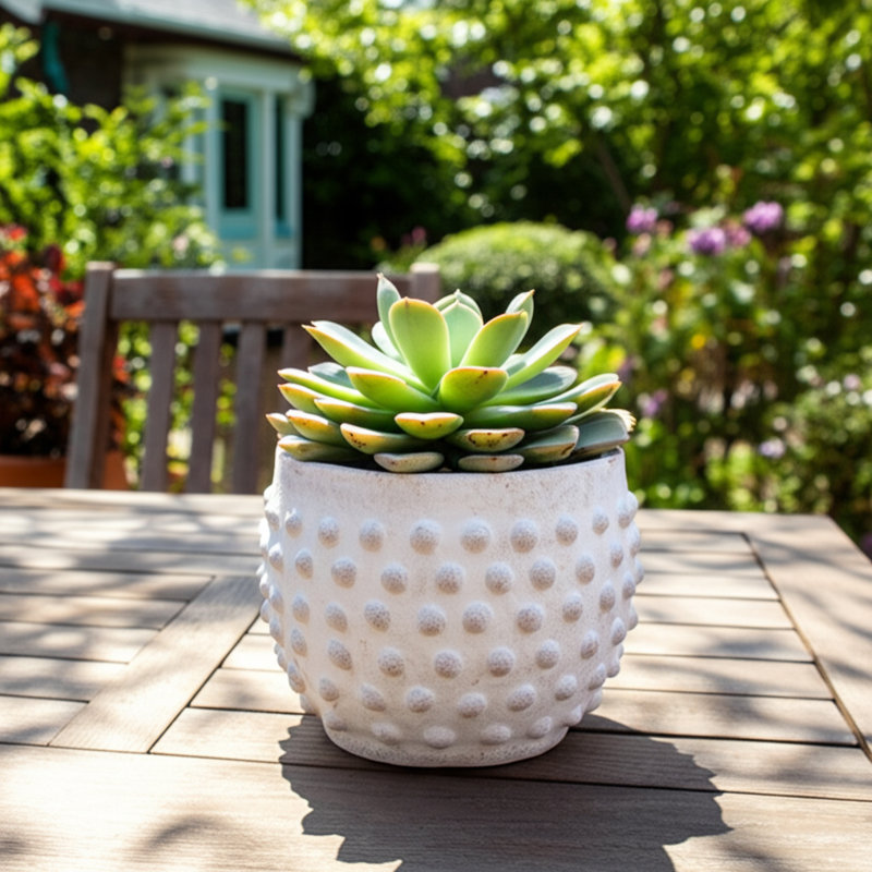 Pot à fleurs en terre cuite texturé Hooge, Blanc