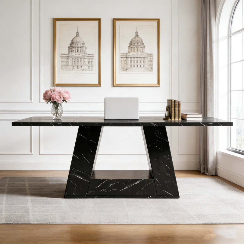 Bureau d'ordinateur de bureau en faux marbre, Noir