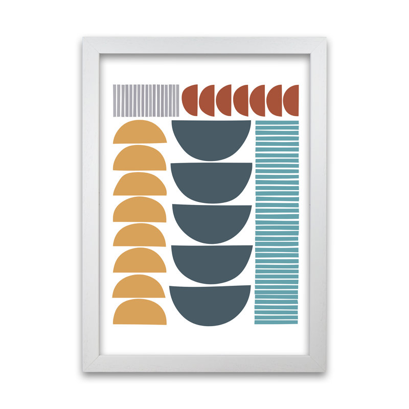 Mid Century Colourful Shapes Original - Print, White Frame, 30cm H x 21cm W x 3cm D